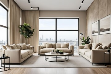 Fototapeta premium modern living room with fireplace