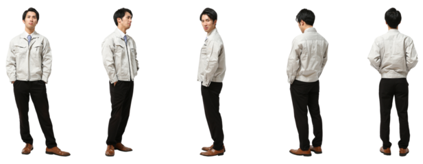 立つ技術者作業員　人物全身切り抜き5アングル