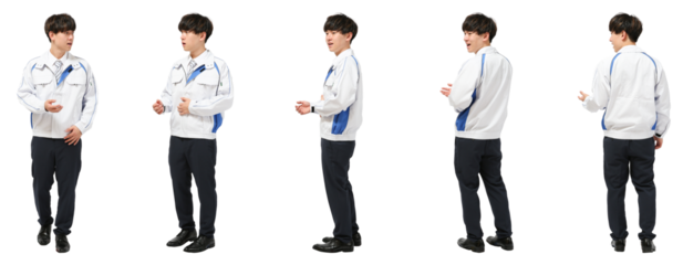 立ち止まる技術者作業員　人物全身切り抜き5アングル