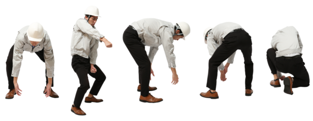 物を運ぶヘルメット工事作業員　人物全身切り抜き5アングル