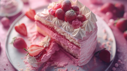 Naklejka premium Close up of a tasty strawberry cake