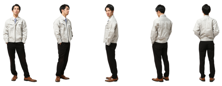 立つ技術者作業員　人物全身切り抜き5アングル