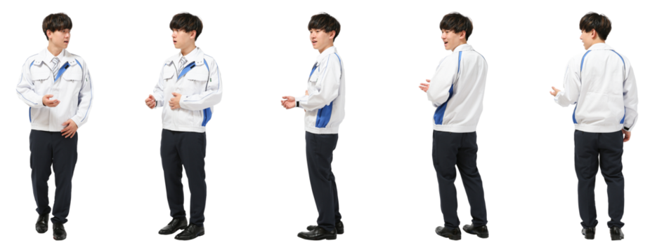 立ち止まる技術者作業員　人物全身切り抜き5アングル