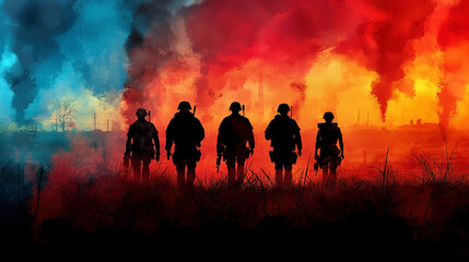 Fototapeta premium Veterans day. Honoring all who served. November 11 with silhouette of soldier.