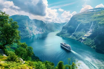 Tourism vacation and travel. Fantastic view of Geirangerfjord, Norway Scandinavia.