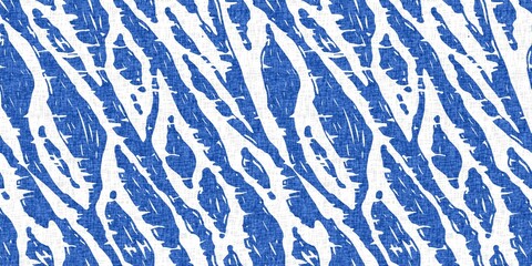 Whimsical seaweed kelp coastal electric blue beach pattern. Batik screen block print cloth effect. Playful kelp coral tropical summer background. Modern scandi underwater plant seamless design.