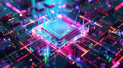 Obraz premium Cyberpunk Motherboard with Neon Lights