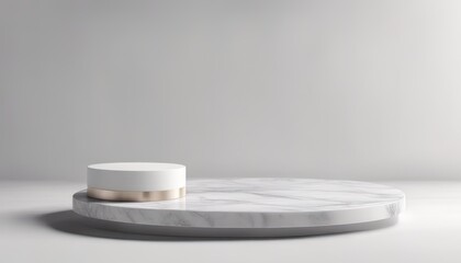 Cosmetic display product stand, Marble podium with white fabric on light background. 3D rendering
