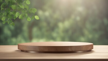 Wooden podium display product stand winner pedestal with leaf showcase product space presentation