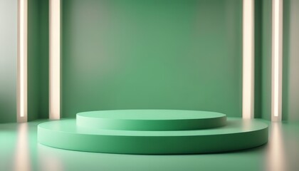 Green pedestal podium for product display stand empty space stage studio background 3d rendering