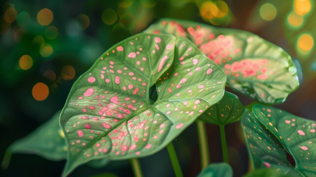 Bicolor green caladium leaf generative ai