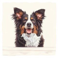 A cheerful dog portrait with a smiling expression, showcasing its fluffy fur and bright eyes, perfect for animal lovers.