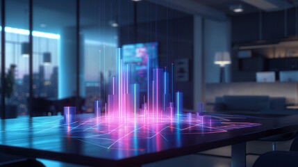 business data statistics virtual display over the table in modern office, business data analysis growth