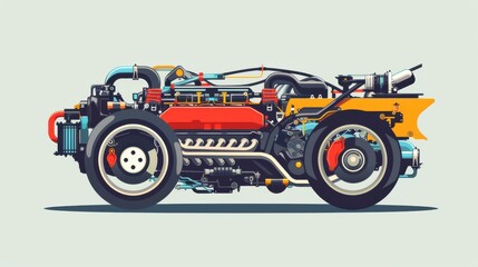 Fototapeta premium A detailed illustration of a vibrant engine, showcasing intricate components and design. Perfect for automotive enthusiasts.