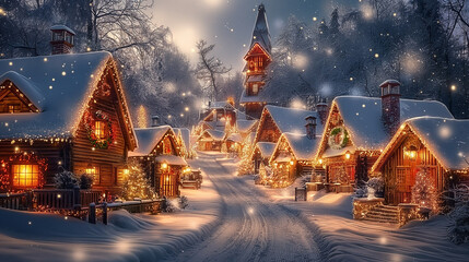 The winter christmas village is a beautiful sight. The snow is falling gently and the lights are shining brightly. The houses are covered in sparkling white, and the streets are lined with trees.