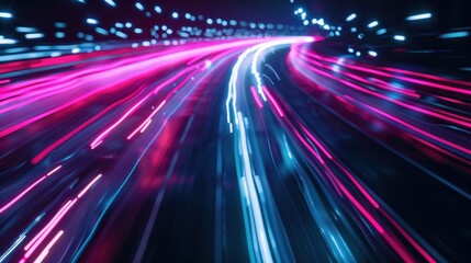 Obraz premium Neon Lights Blur On The Road
