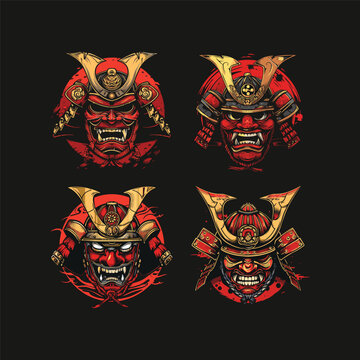 Oni mask samurai vector illustration