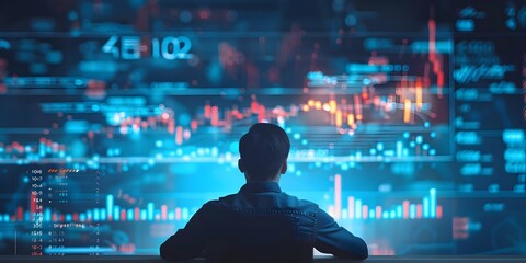 Man with graph, Stock market data, financial stocks, binary code
