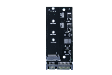 A SATA to NVMe adapter card is a device that allows an NVMe SSD to connect to a SATA interface. It typically features a SATA connector for the motherboard, an NVMe slot for the SSD