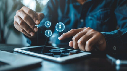 Man Using Online Banking on Tablet