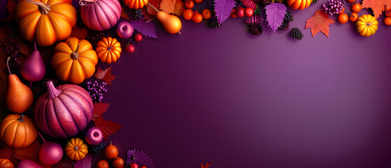 Illustration of a banner of halloween and thanks giving concept, purple background, copy space, Thanks Giving.