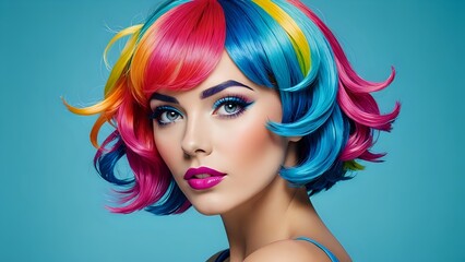 Fototapeta premium Beautiful woman with colorful hair looking at the camera.