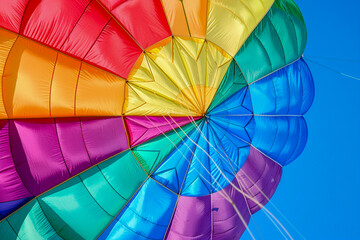 Fototapeta premium A Vibrant Multicolored Parachute in Mid-air Parasailing in Sky