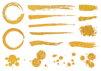 白背景の金の筆描き素材セット1