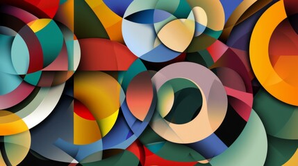Abstract geometric pattern with vibrant colors and overlapping circles and shapes.