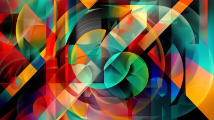 Abstract geometric pattern with vibrant colors and swirling shapes.