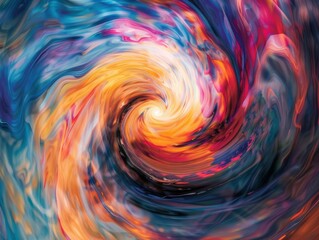 Abstract swirling pattern with vibrant colors in shades of blue, orange, red, and purple.
