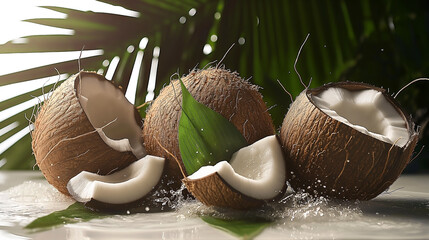 delicious coconuts display for advertising, banner, template