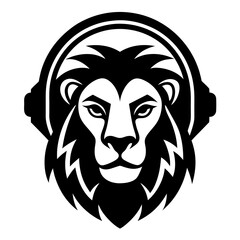 Lion with headphone logo icon design silhouette vector illustration