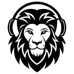 Lion with headphone logo icon design silhouette vector illustration