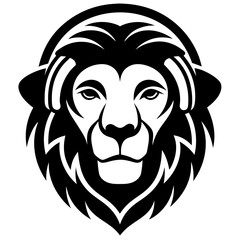 Lion with headphone logo icon design silhouette vector illustration