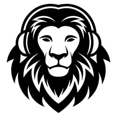 Lion with headphone logo icon design silhouette vector illustration