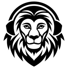 Lion with headphone logo icon design silhouette vector illustration