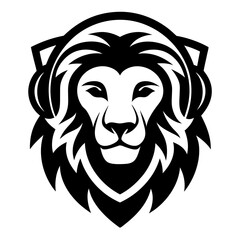 Lion with headphone logo icon design silhouette vector illustration