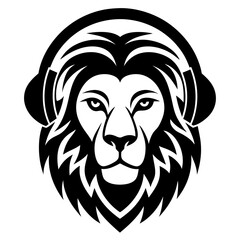 Lion with headphone logo icon design silhouette vector illustration