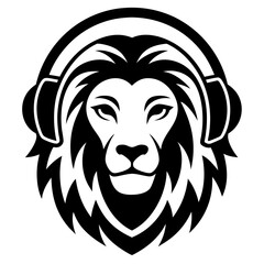 Lion with headphone logo icon design silhouette vector illustration