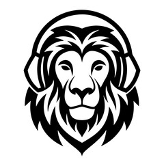 Lion with headphone logo icon design silhouette vector illustration