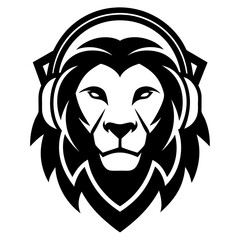 Lion with headphone logo icon design silhouette vector illustration