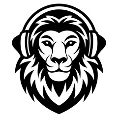Lion with headphone logo icon design silhouette vector illustration