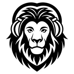 Lion with headphone logo icon design silhouette vector illustration