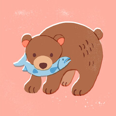 木彫りの熊 版画風イラスト 北海道