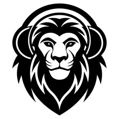 Lion with headphone logo icon design silhouette vector illustration