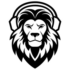 Lion with headphone logo icon design silhouette vector illustration