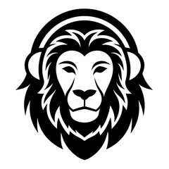 Lion with headphone logo icon design silhouette vector illustration