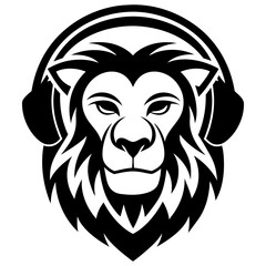 Lion with headphone logo icon design silhouette vector illustration