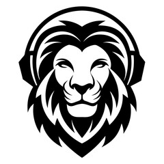 Lion with headphone logo icon design silhouette vector illustration